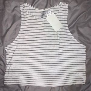 White cropped top with gray stripes